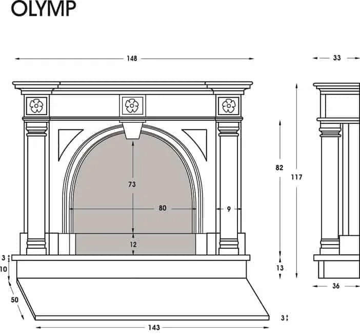 Kaminumriss mit Maßen
